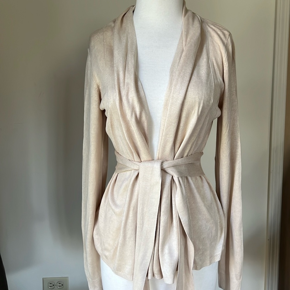 BELLDINI Women’s Tan Wrap Tie Shawl Long Sleeve Lightweight Sweater Cardigan M